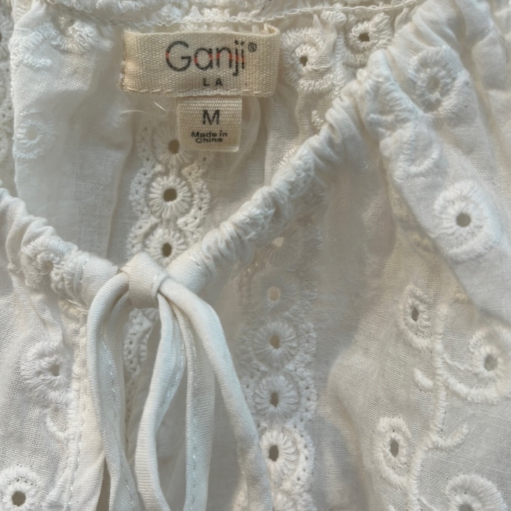 Ganji White Bohemian Lace Halter Style Tank Top, Size Medium, w/ Bow, Sheer - Picture 8 of 11